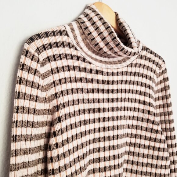 By Anthropologie Maeve Striped Turtle Neck Jumper Sweater Size XL Retro Mock - Picture 12 of 16
